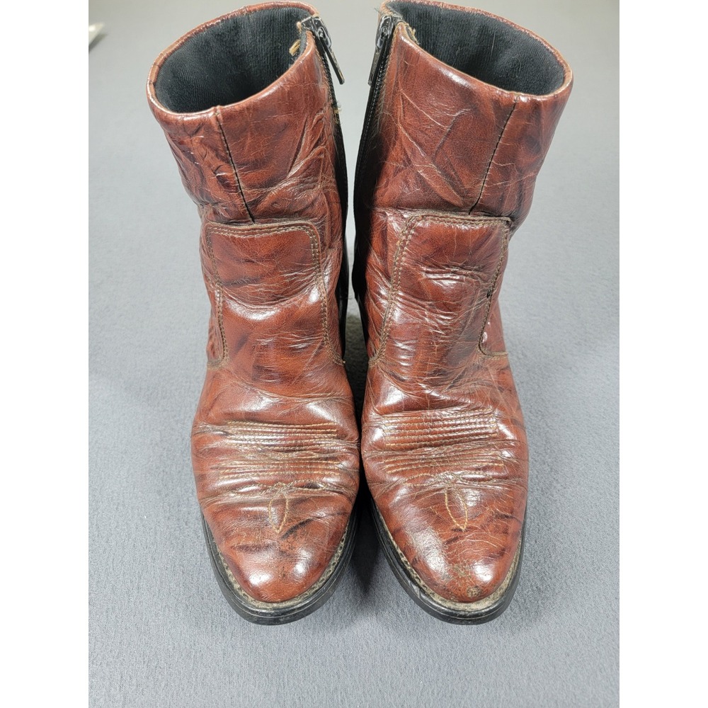 Durango Boots Womens 7.5 Brown Leather Heel‎ Western Ankle Side Zip Stitched